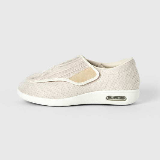 Chloe Stretch No-Tie Wide Shoes w/ Adjustable Closure - Beige