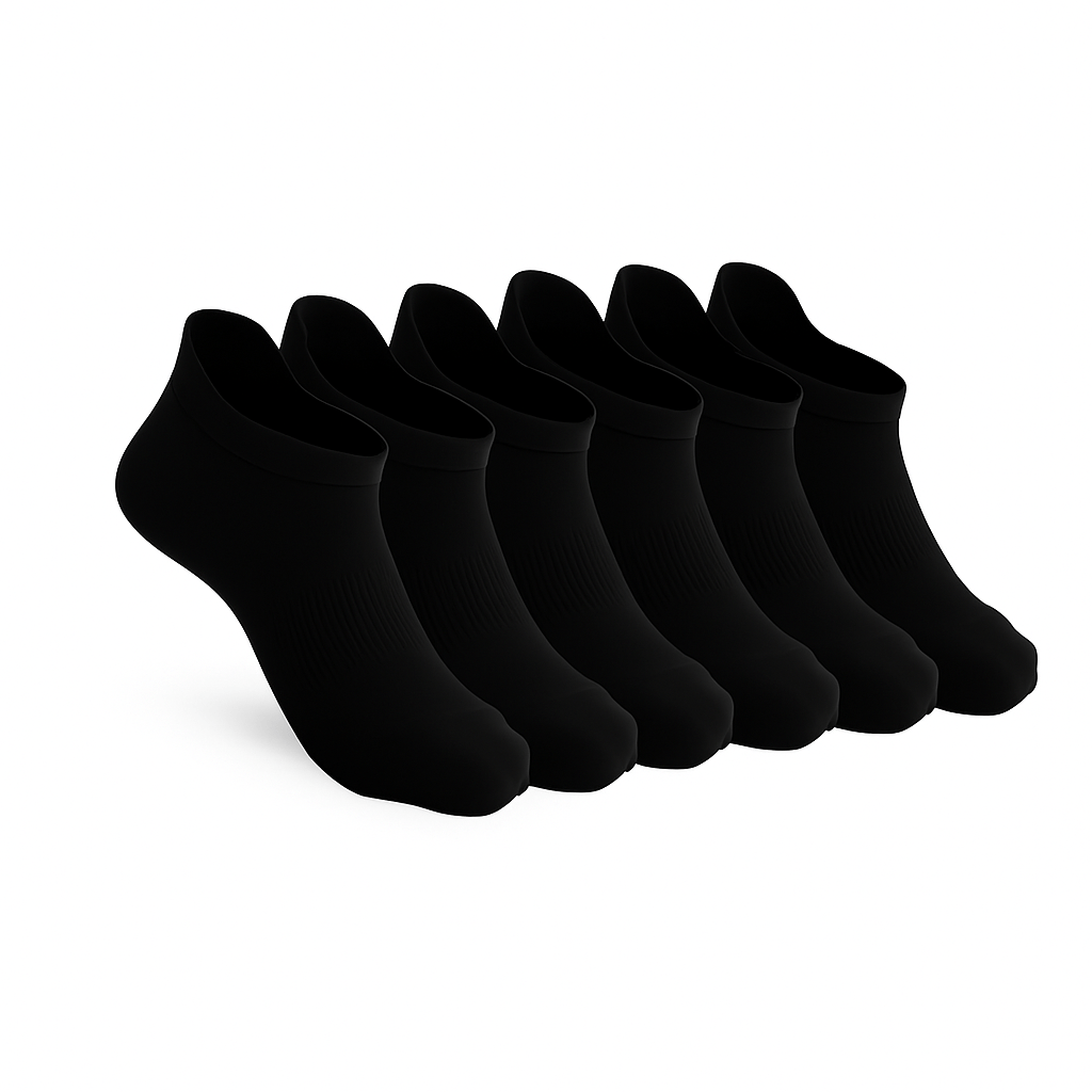 6-Pack Padded Stretch Diabetic Ankle Socks - Black
