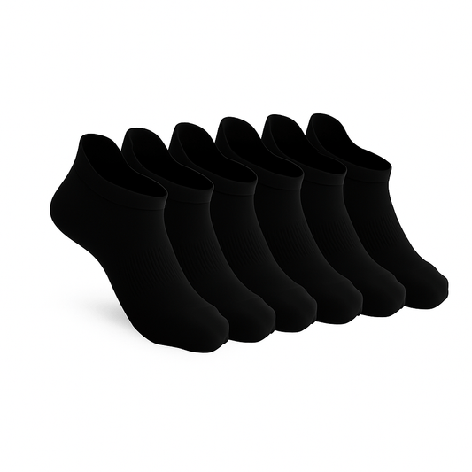 6-Pack Padded Stretch Diabetic Ankle Socks - Black