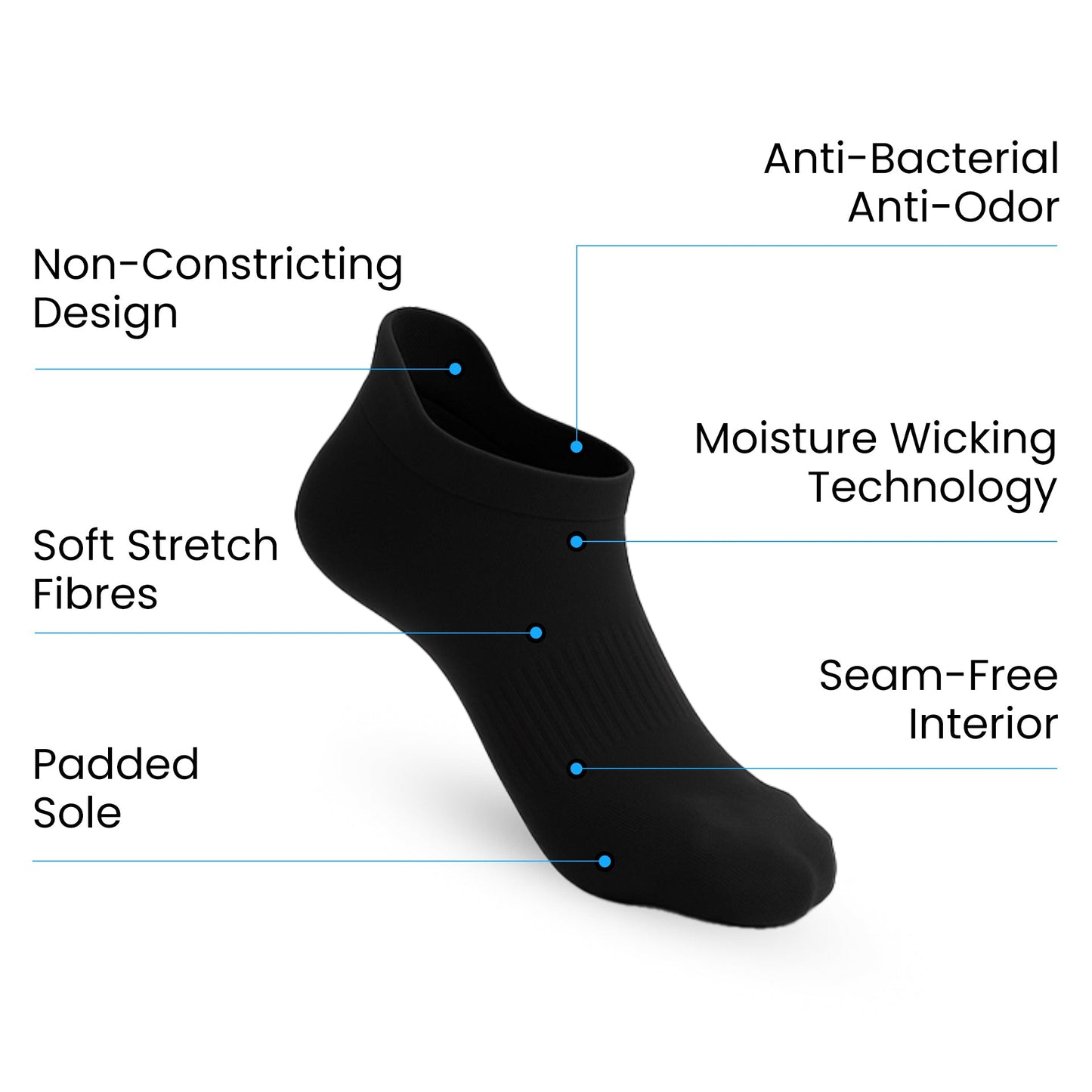 Padded Extra-Stretch Ankle Socks - Black