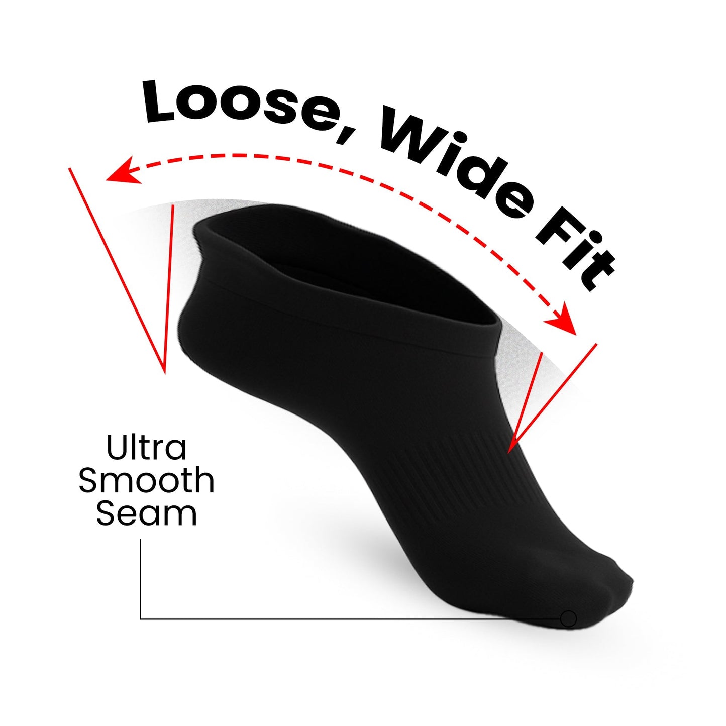 6-Pack Padded Stretch Diabetic Ankle Socks - Black