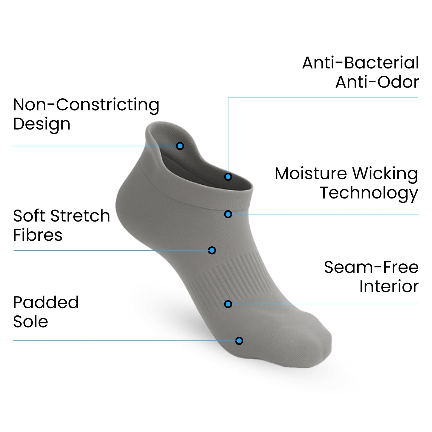 3-Pack Padded Extra-Stretch Ankle Socks - Grey