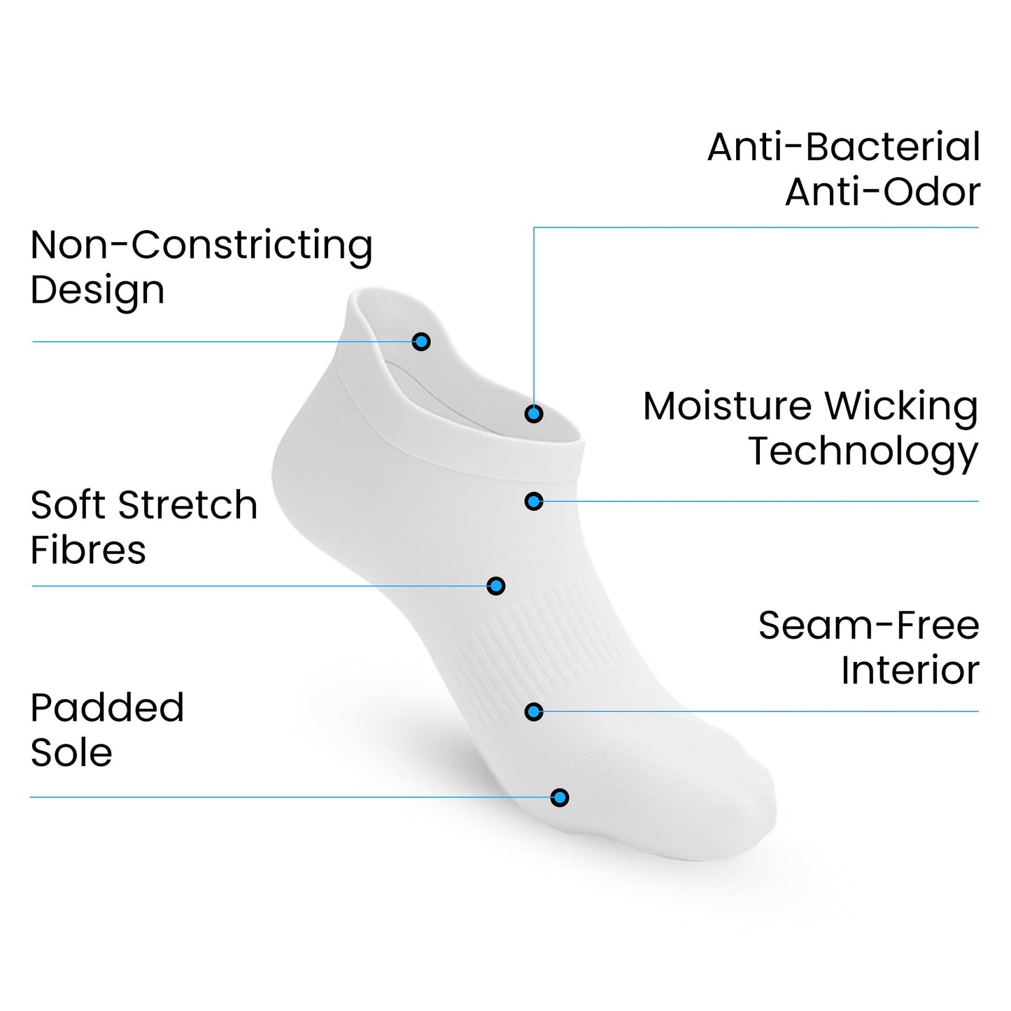 3-Pack Padded Extra-Stretch Ankle Socks - White