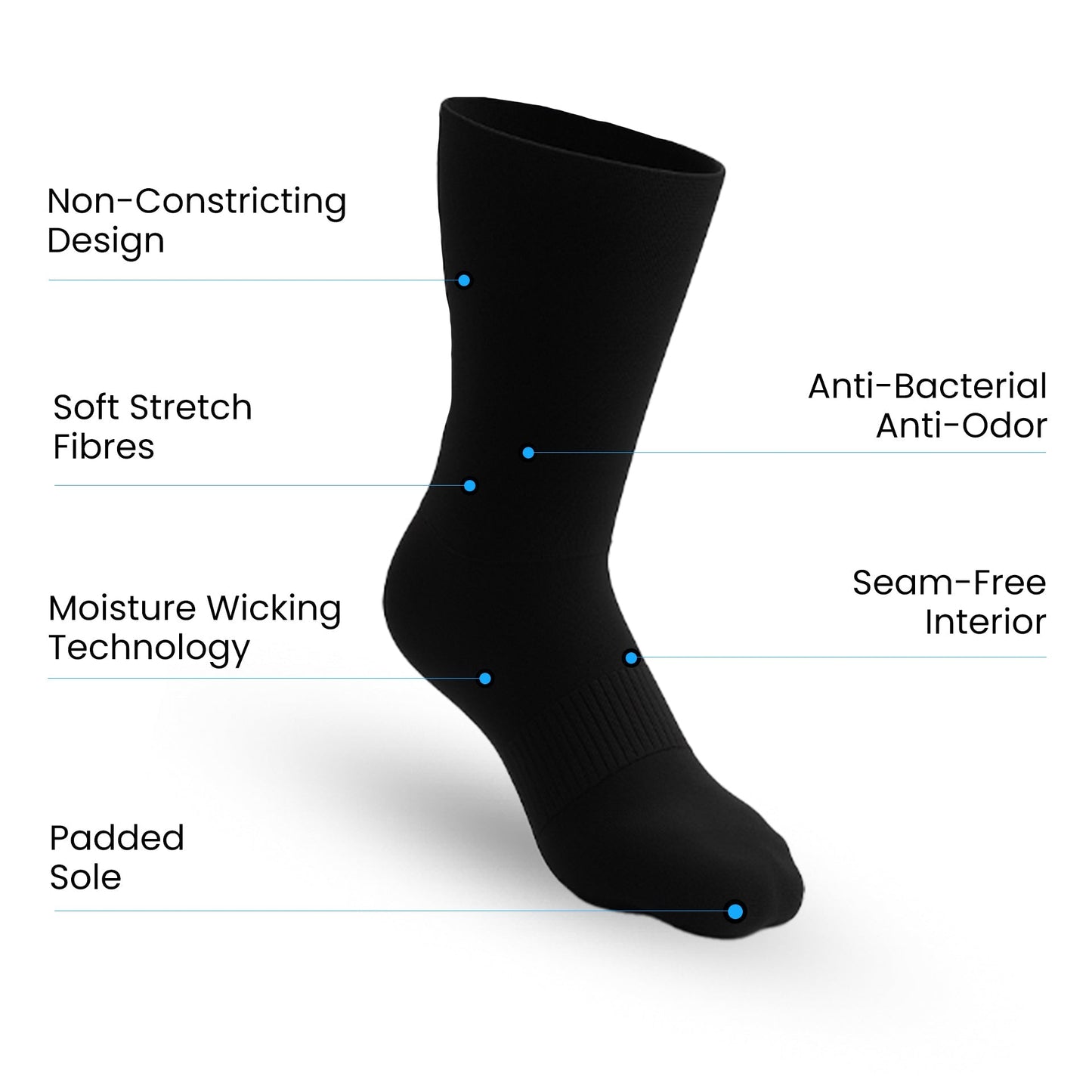 3-Pack Padded Extra-Stretch Crew Socks - Black