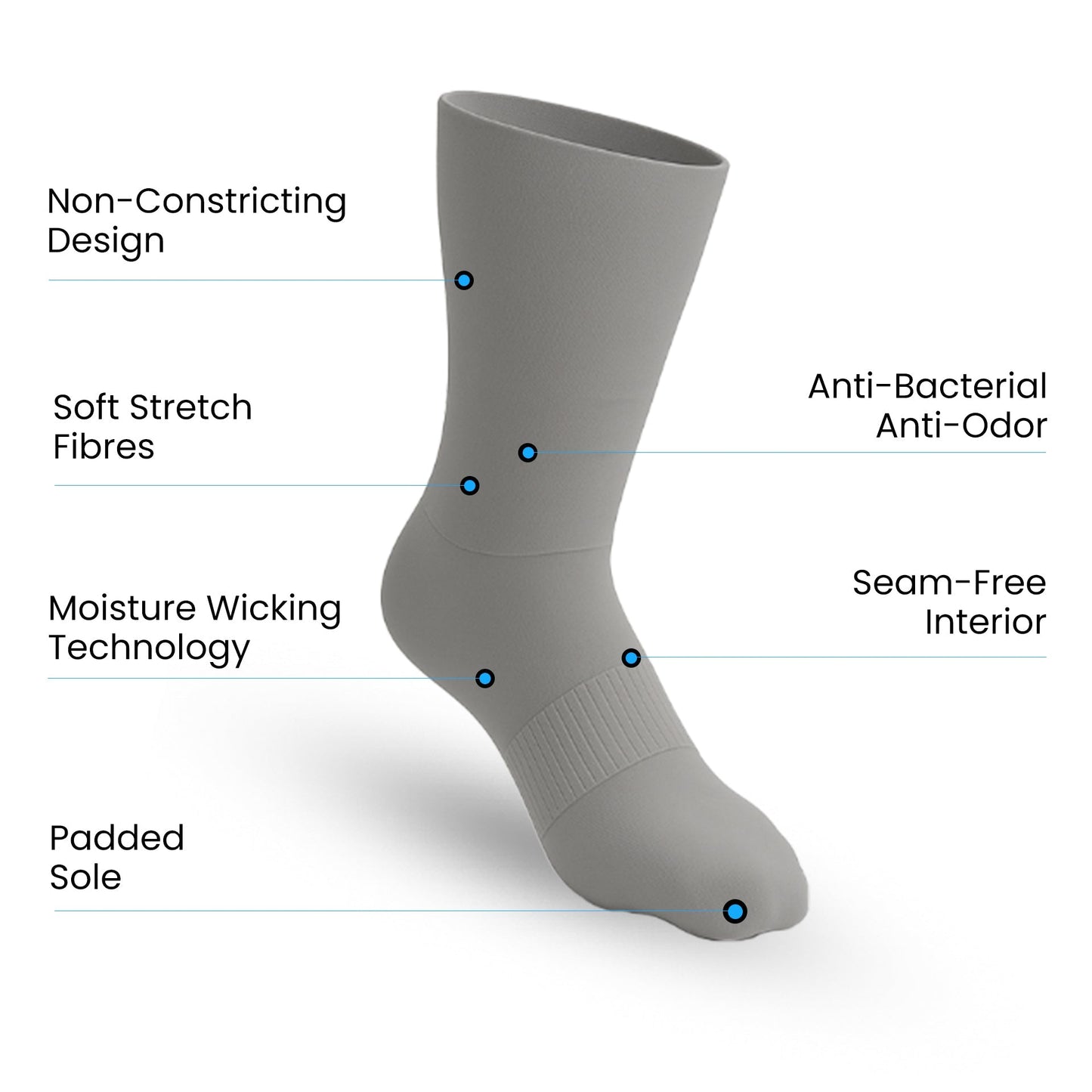 3-Pack Padded Extra-Stretch Crew Socks - Grey