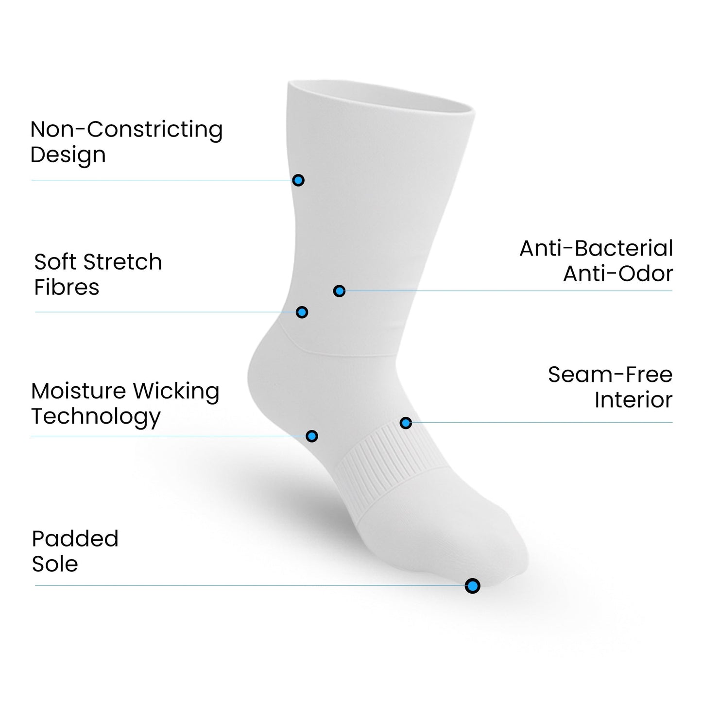 3-Pack Padded Extra-Stretch Crew Socks - White