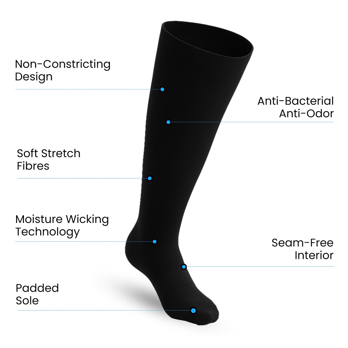 3-Pack Padded Extra-Stretch Knee Socks - Black
