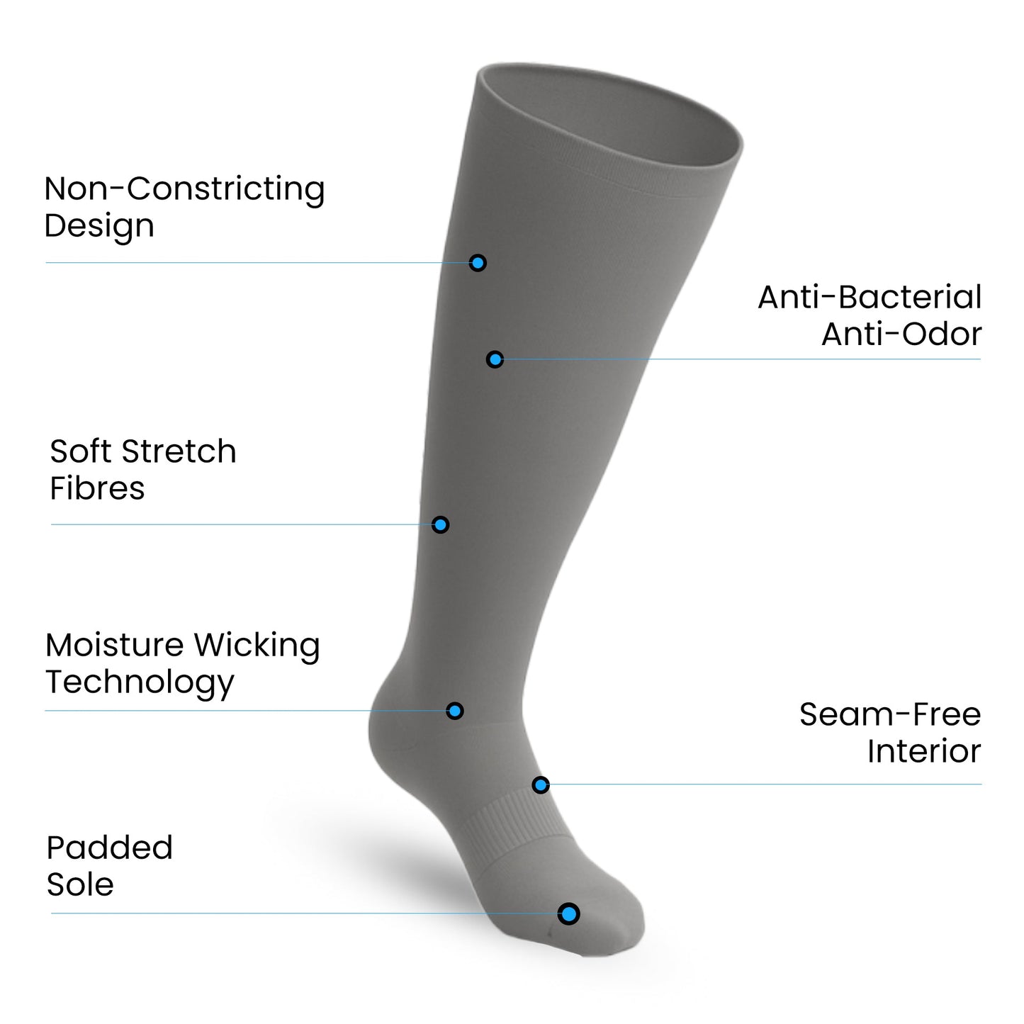 3-Pack Padded Extra-Stretch Knee Socks - Grey