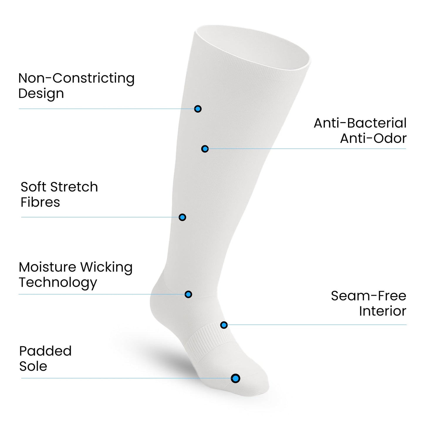Padded Extra-Stretch Knee Socks - White